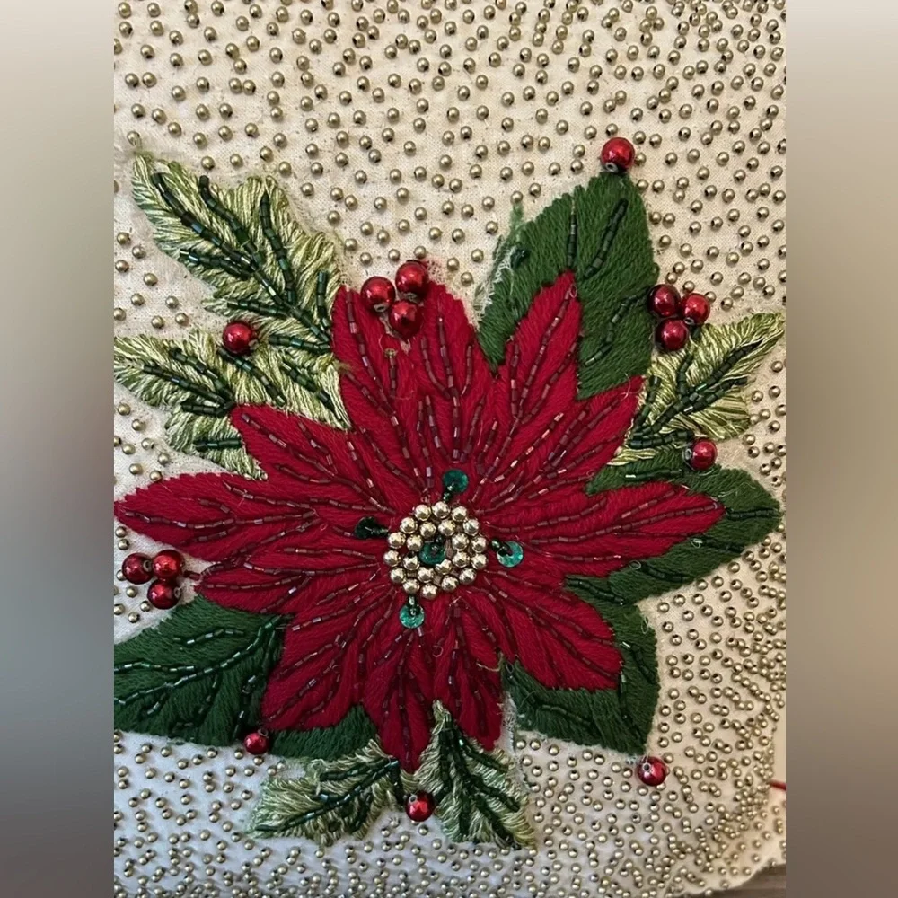 Christmas decor 2 12” Poinsettia Beaded Sequin Sewn throw pillows With‎ Zippers